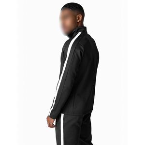 Track <b>Jacket</b> Black Color <b>Men</b> Sporty Thin Stretch Fabric Breathable Mid Layer Workout <b>Lightweight</b> Training Top 1/4 Zipper Long - Product Image 4