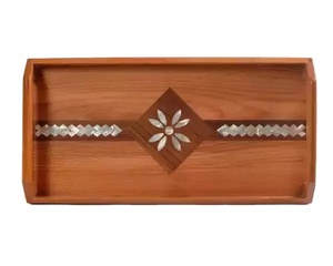 Exquisita Bandeja Multifuncional para Postres con Diseño Árabe, Incrustaciones de Madera y Nácar, Ideal para Regalos de Ramadán, Diwali, Eid y Festividades en el Hogar - Product Image 1