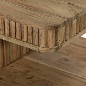 Rectangular Two Tier Design With Rounded Corners Pedestal Panel Rich & Natural Finish Solid Acacia <b>Wood</b> Living Room <b>Coffee</b> <b>Table</b> - Product Image 6