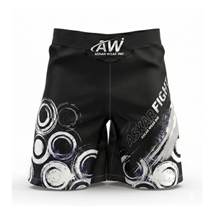 Shorts MMA noirs pour homme ASKAR WEAR IND, impression par sublimation, séchage rapide, polyester, vêtements d'arts martiaux mixtes, taille adulte, coupe régulière - Product Image 1