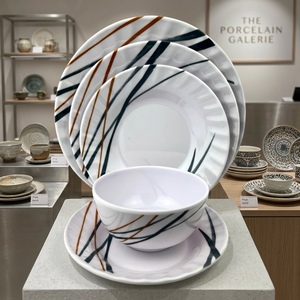 Service de vaisselle moderne en mélamine, assiette à soupe ronde et bol, motif végétal pigmenté, durable, non toxique, passe au lave-vaisselle - Product Image 1