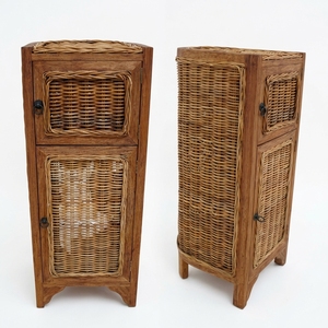 New Modern Minimalist Surabaya Wooden Storage Cabinet Natural Rattan Wicker 2 Doors Chest <b>Side</b> <b>Table</b> Storage Nightstand - Product Image 1