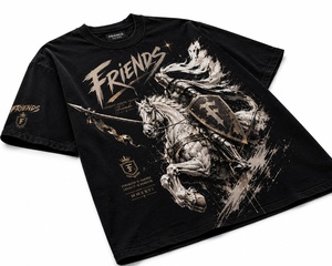 Camiseta de Hombre con Estampado de Caballo Caballero Negro, Manga Corta, Corte Regular, Cuello Redondo, 100% Algodón Jersey, Impresión Digital - Product Image 3
