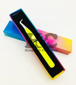 Top vente solide couleur jaune revêtement pince à cils pointe pointue méga Volume pince à épiler durable vison cils pince à épiler quantité minimale de commande emballage - Product Image 5