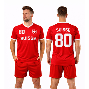 Conjunto de Camiseta y Pantalones Cortos de Fútbol Estilo Suiza Personalizados, Uniforme de Entrenamiento para Equipos de Fútbol Masculino - Product Image 1