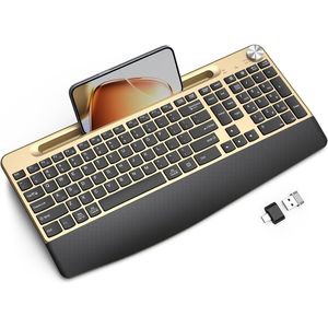 Teclado Inalámbrico Ergonómico de Tamaño Completo con Reposamuñecas de Perfil Bajo, Diseño Silencioso, Soporte para Teléfono/Tableta, Compatible con Windows y Mac OS - Product Image 1