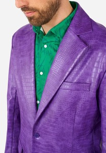 Men's Purple <b>Long</b> PU <b>Leather</b> Coat Crocodile Animal Print Turn Down Collar Single Breasted Jokar <b>Jacket</b> - Product Image 3