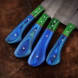 Ensemble de 4 couteaux de cuisine en acier carbone Damas faits à la main, couteau de chef personnalisé avec marquage de forgeage, étui en cuir inclus - Product Image 2