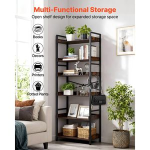 Libreria Industriale a 6 Ripiani Stile Vintage, Scaffale Aperto con Struttura in Metallo e Organizzatore per Libri, Libreria Retrò - Product Image 2