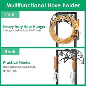 Heavy Duty 160 FT Garden Hose Holder with 4 Spikes 2 <b>Tool</b> <b>Hooks</b> Freestanding Design Water Hose Reel and <b>Tool</b> Holder - Product Image 2