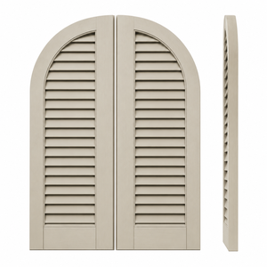 Panneaux de volets de fenêtre arqués en bois massif avec persiennes décoratives fixes, panneau de fenêtre en bois massif - Product Image 1