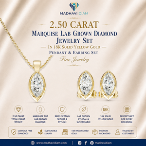 Ensemble de pendentif et boucles d'oreilles en diamant de laboratoire de 2,50 carats de taille marquise, en or massif 18 carats - Product Image 1