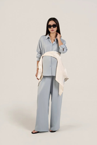 Luxury Silk Blend Woven 2-Piece Long Set Shirt Neck Full Sleeve Casual Solid Dressy Maternity Breathable Women's Nursing - Product Image 2