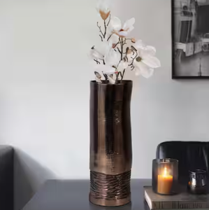 Decorative <b>Copper</b> Finish Round Aluminum Flower <b>Vase</b> Textured Handcrafted Dishwasher Safe Vessel for Kitchen Table Centerpiece - Product Image 3