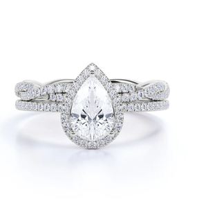 Vintage Halo Engagement Bridal Wedding <b>Set</b> 1.75 Carat Pear Cut Moissanite Antique Luxury <b>Sterling</b> <b>Silver</b> Plated <b>Ring</b> - Product Image 1