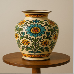 Elegante jarrón cilíndrico de cerámica con diseño floral azul y blanco. Cerámica moderna disponible a precios de mayorista. - Product Image 3