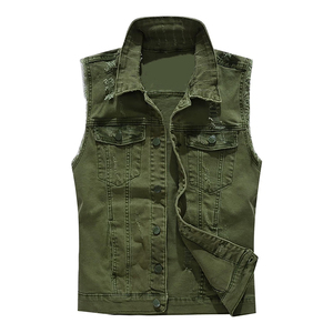 Gilet en jean pour homme à col rabattu, couleur unie, décontracté, en coton tissé, simple boutonnage, pour le printemps - Product Image 1