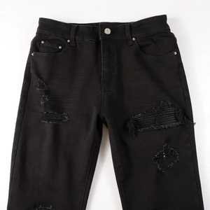 Non-ripped Denim Straight-leg <b>Jeans</b> for Men <b>Elastic</b> Stock Stonewashed Hip Hop Streetwear Fashion - Product Image 3