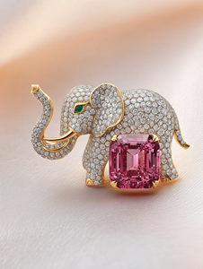 Broche en cristal strass en forme d'éléphant avec pierre rose, bijoux unisexes, cadeau - Product Image 2