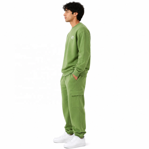 OEM Unisex Fleece Hooded Sweatshirt Breathable Streetwear Winter <b>Cargo</b> Jogger Set Custom Logo Two Piece Tracksuit Pocket Detail - Product Image 4