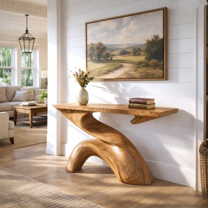 Console moderne en bois massif avec base sur piétement, meuble d'entrée fait main pour salon - Product Image 5