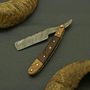 Couteaux de chasse à pointe tombante en acier Damas faits à la main, ultra-affûtés, avec manche en bois et étui en cuir, pour la survie en extérieur - Pasha Enterprises - Product Image 6