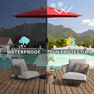 Parasol de terrasse 7,5 pieds avec manivelle inclinable à bouton-poussoir, protection UV, imperméable, pour marché extérieur, avec base - Product Image 2