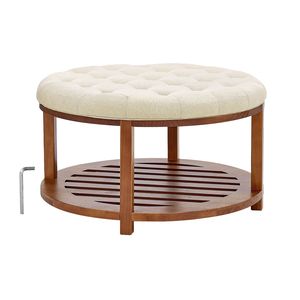 Tavolino da Caffè Ottomano Grande da 31,9 Pollici con Piano Sollevabile, Ripiano in Legno Massello Trapuntato e Poggiapiedi Imbottito in Lino - Product Image 1