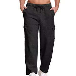 Pantalon de jogging en molleton anti-plis pour homme avec logo personnalisé, multi-poches, fermeture éclair, décontracté, en coton, taille mi-haute élastique - Product Image 1