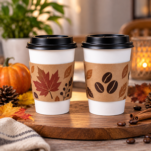 Manchon de tasse à café en papier kraft biodégradable et compostable EcoRev, motif feuille, écologique, personnalisable avec logo/design graphique, pour boissons chaudes - Product Image 3