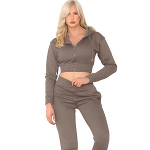 Conjunto Deportivo de Algodón Grueso para Mujer, Top Corto con Cremallera y Capucha, Pantalones de Chándal Ajustados, Costuras Resistentes, Ropa Deportiva para Gimnasio - Product Image 1
