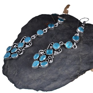 Pendientes Largos de Latón con Piedra Azul, Estilo Boho Tribal, a la Moda |   Pendientes Colgantes Étnicos Plateados Antiguos al por Mayor para Mujer - Product Image 5