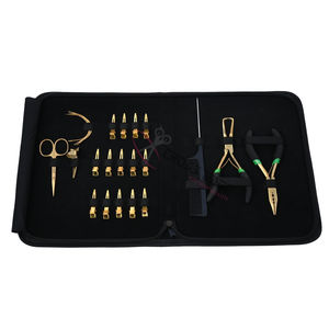Kit d'outils tout-en-un pour extensions capillaires dorées avec pinces à micro-perles et à démonter, peigne à queue de cheveux, aiguilles à coudre et étui à outils de salon - Product Image 1