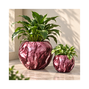 Pot de fleurs sphérique rouge moderne, finition brillante, pot de fleurs décoratif en fibre de verre pour intérieur et extérieur - Product Image 1