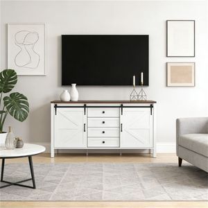 White Side Panel Storage Cabinet Buffet and Cutlery Organizer <b>TV</b> <b>Stand</b> Accessory - Product Image 1