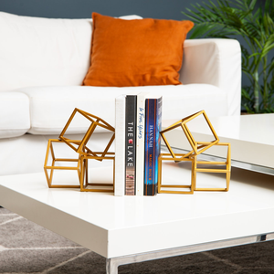 Serre-livres décoratifs en métal en forme de cube géométrique Mind Reader, style Art Déco, sculpture abstraite moderne, décoration d'étagère, lot de 2, pour la maison, le bureau et la bibliothèque - Product Image 3