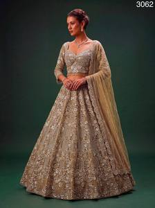 Conjunto de Lehenga Choli de Seda 100% con Bordado en Color Beige Real y Dupatta Floral, Traje de Dama de Honor para Boda, Cintura Imperio - Product Image 1