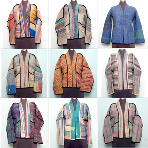 Ethnic Summer/Winter Spring Autumn Knitted <b>Kantha</b> <b>Jacket</b> 100% Cotton V-neck Full Sleeve Breathable Quick Dry Eco-Friendly - Product Image 1
