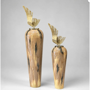 Grand vase décoratif de sol en métal doré et brun, urnes de luxe pour décoration de mariage, ornement d'entrée imposant, art métallique contemporain - Product Image 2