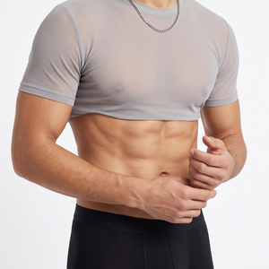 T-shirt léger en maille transparente, manches courtes, style mode, fabricant de t-shirts en maille transparente pour hommes - Product Image 5