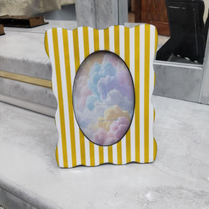 Premium Decorative Picture <b>Frame</b> with Yellow and <b>White</b> Stripe Design Modern Wavy Edge <b>Photo</b> <b>Frame</b> for Tabletop Home Interior - Product Image 4