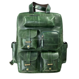 Mochila Vintage de Cuero para Portátil, Verde, con Múltiples Bolsillos, Gran Capacidad, Mochila para Hombre, Logotipo Personalizado, Bolsa de Viaje - Product Image 1