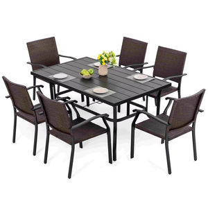 Ensemble de table à manger en osier moderne Ardena, robuste, style farmhouse, chaises de jardin pour hôtel, meubles de salon pour cour - Product Image 1