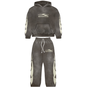Ensemble de survêtement ample personnalisé avec logo sérigraphié, sweat à capuche et pantalon à cordon de serrage, effet délavé à l'acide, patch brodé, ensemble de survêtement OEM - Product Image 1