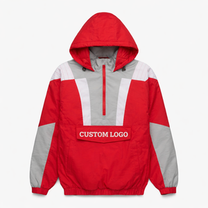Custom embroidery Nylon Waterproof <b>Mens</b> <b>Pullover</b> Windbreaker <b>Jacket</b> for 1/4 Zip Black with Front Pocket - Product Image 1