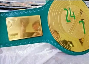 Cinturón de Campeón Personalizado 24/7, Placas de Latón de 2 mm, Color Verde Claro, Cinturón de Lucha Libre - Product Image 3