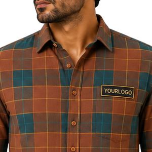 Chemise à carreaux marron rouille et turquoise à manches longues pour homme, personnalisable avec logo, boutonnée, en coton, décontractée, vente en gros, fabricant de vêtements - Product Image 5