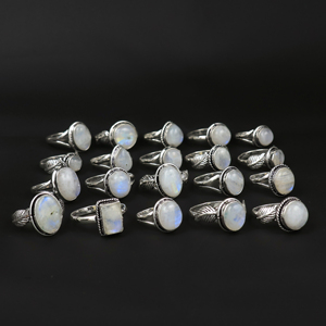 Wholesale Bismillah Gems Natural Rainbow Moonstone Women's Vintage Artisan Jewelry 925 Sterling <b>Silver</b> Plated Bezel <b>Set</b> <b>Rings</b> - Product Image 2