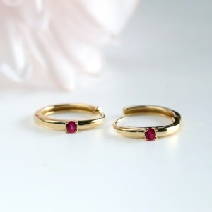 Pendientes de Aro Pequeños de Oro Sólido de 14K con Rubí, Estilo Huggie, Delicados, Minimalistas, Elegantes, Regalo para Mujeres y Niñas, Fiesta, Hindú - Product Image 1