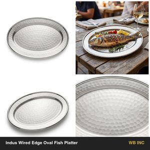 Plateau à poisson ovale fait main en acier inoxydable 304 de 40 cm, finition satinée et bord martelé, pour la décoration intérieure, les hôtels et les mariages - Product Image 6